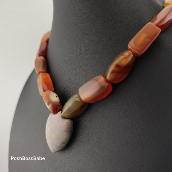 Chunky Natural Stone Necklace with Statement Pendant - Picture 3 of 8